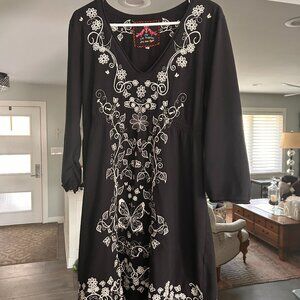 Johnny Was Black Embroidered Tunic Dress XL